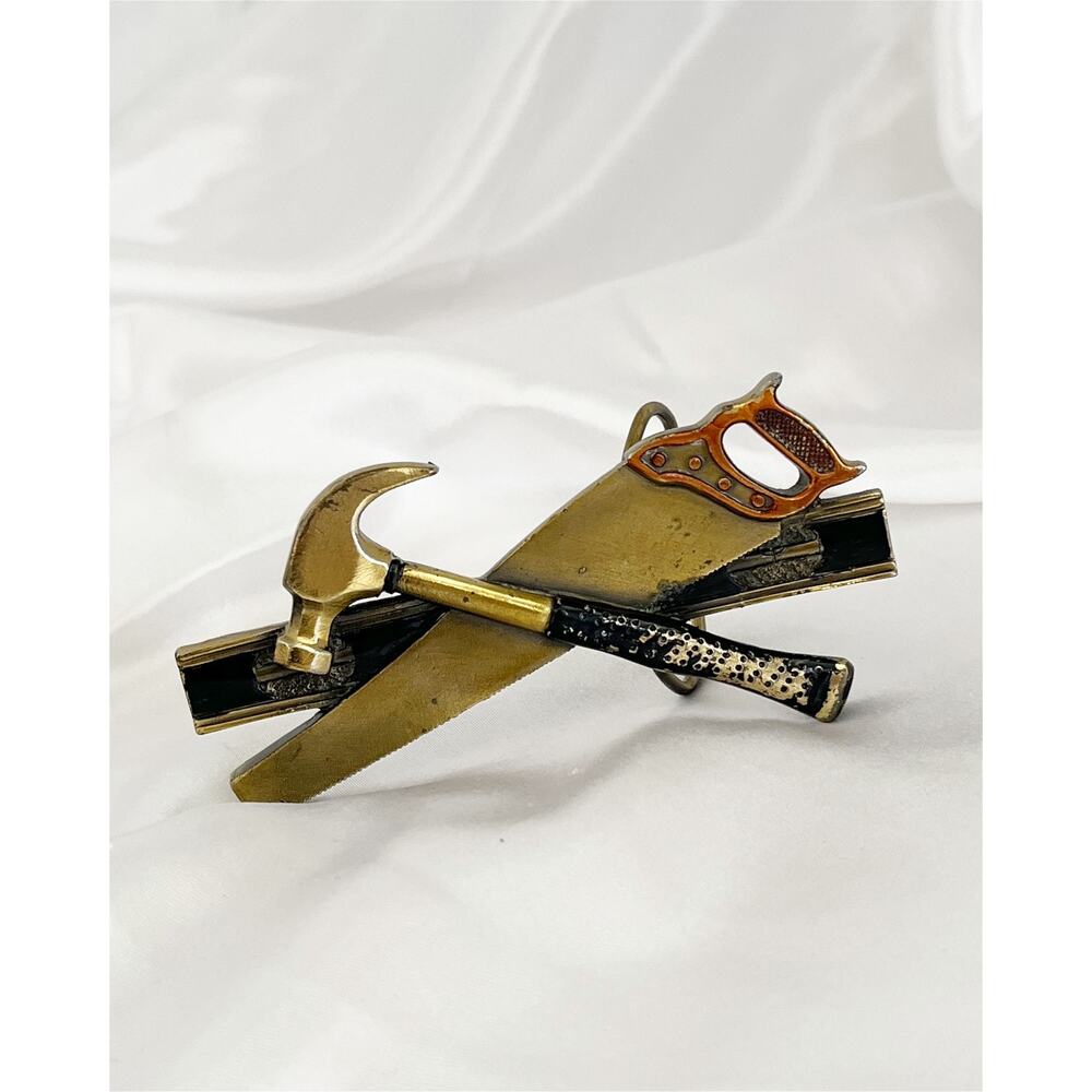 Belt Buckle Vintage 1981 Tools Solid Brass Vintage Hammer Saw Level